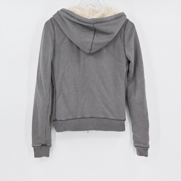 HOLLISTER Womens Gray Logo Applique Full Zip Hooded Jacket Sherpa Lined Size M - Picture 6 of 8